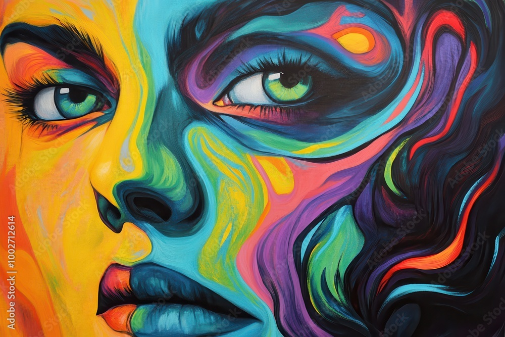 Fototapeta premium Abstract Portrait of a Woman with Vibrant Colors and Strokes