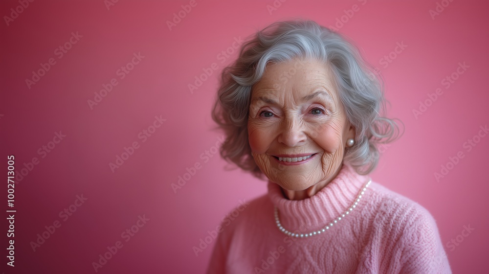 Beautiful senior woman smiling on pink background Beautiful senior woman smiling on pink background