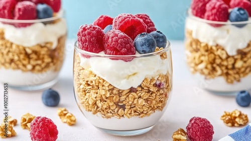 Delicious Layered Ice Cream Parfait in Glass Cup