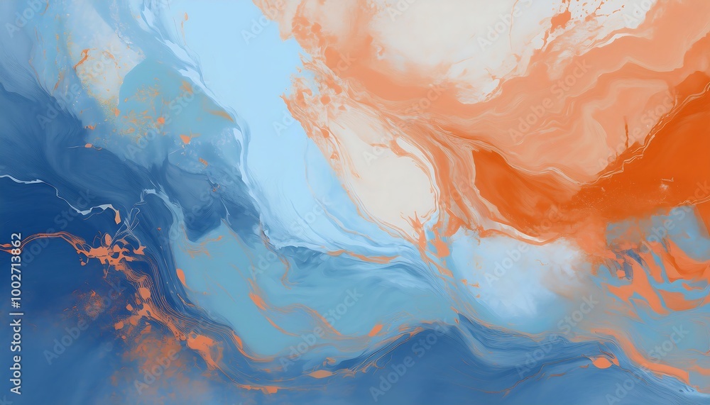 Fototapeta premium Shades of Blue and Orange Background with Marble Texture, Blending Cool and Warm Tones for a Vibrant and Eye-Catching Design, Ideal for Modern Branding and Creative Art Projects