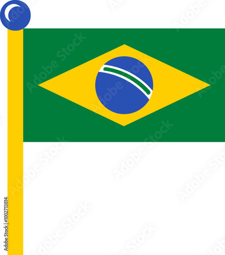 A vibrant vector illustration of a Brazilian flag in a flat cartoon style. Tourism campaigns, design brochures, flyers, or packaging featuring the festive elements for a unique and culturally rich aes