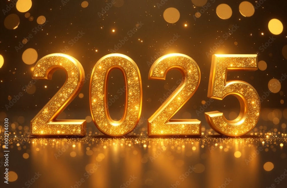 Holiday background Happy New Year 2025. Numbers of year 2025 made by gold candles on bokeh festive sparkling background. celebrating New Year holiday, close-up. Space for text Holiday background Happy New Year 2025. Numbers of year 2025 made by gold candles on bokeh festive sparkling background. celebrating New Year holiday, close-up. Space for text