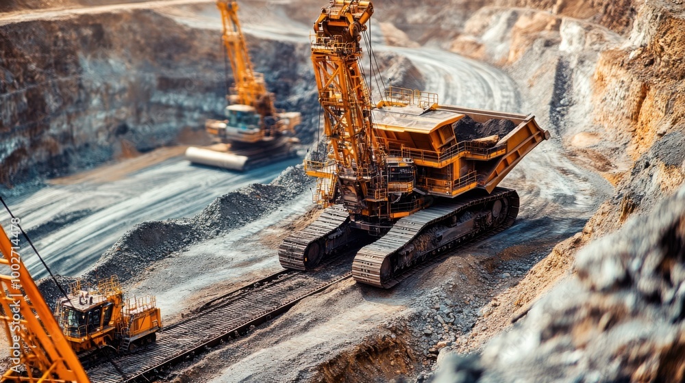 Modern Mining Operation with Heavy Machinery at Work Modern Mining Operation with Heavy Machinery at Work