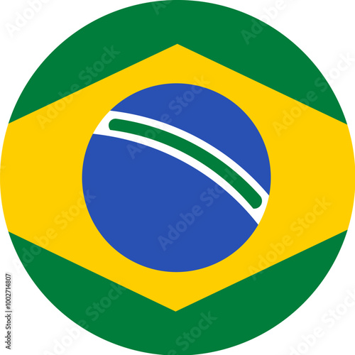 A vibrant vector round element in colors of Brazilian flag in a flat cartoon style. Tourism campaigns, design brochures, flyers, or packaging featuring the festive elements for a unique and culturally