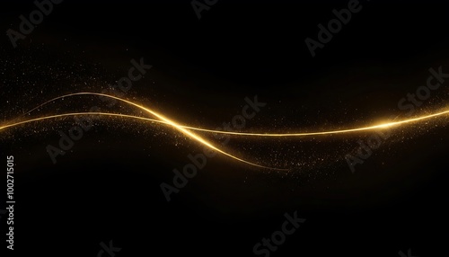 Abstract black background with gold lines  stylish light effect on background. Glowing glare 2