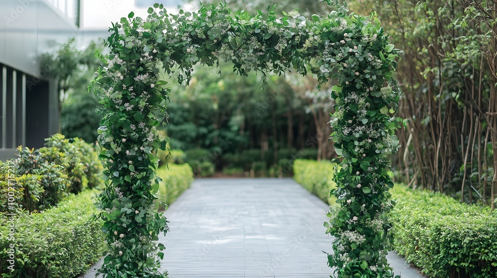 Lush Greenery Arch Backdrop with Elegant Botanical Foliage and Vines Ideal for Nature Themed Weddings Parties and Other Outdoor Events and Lush Greenery Arch Backdrop with Elegant Botanical Foliage and Vines Ideal for Nature Themed Weddings Parties and Other Outdoor Events and