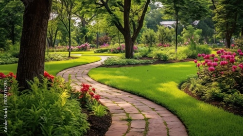 A Winding Stone Path Through a Lush Garden