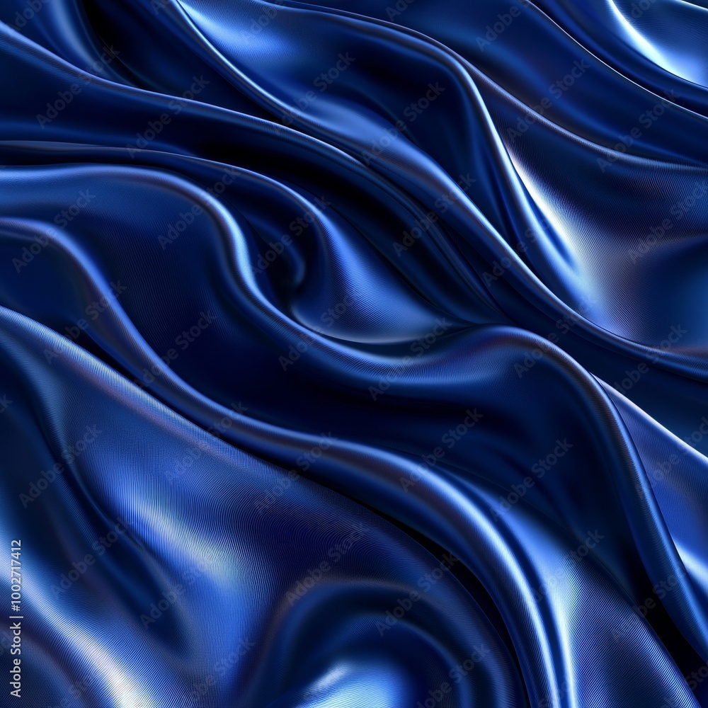 Fototapeta premium Elegant blue satin fabric, smooth texture, flowing waves, perfect for backgrounds.