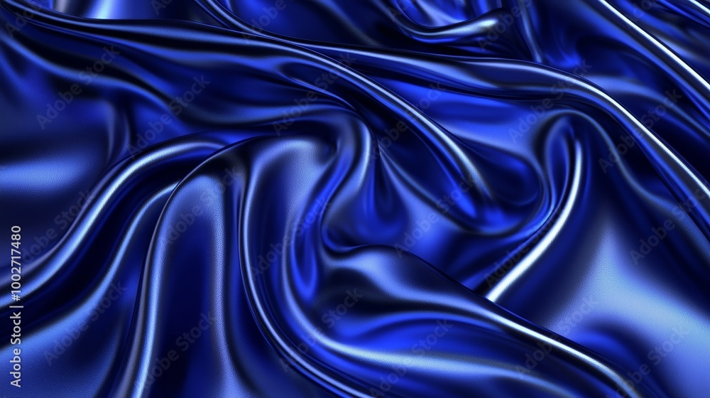 Fototapeta premium Elegant blue silk fabric texture with flowing waves on a smooth surface.