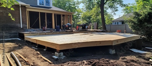 Construction of Wooden Deck Behind Home