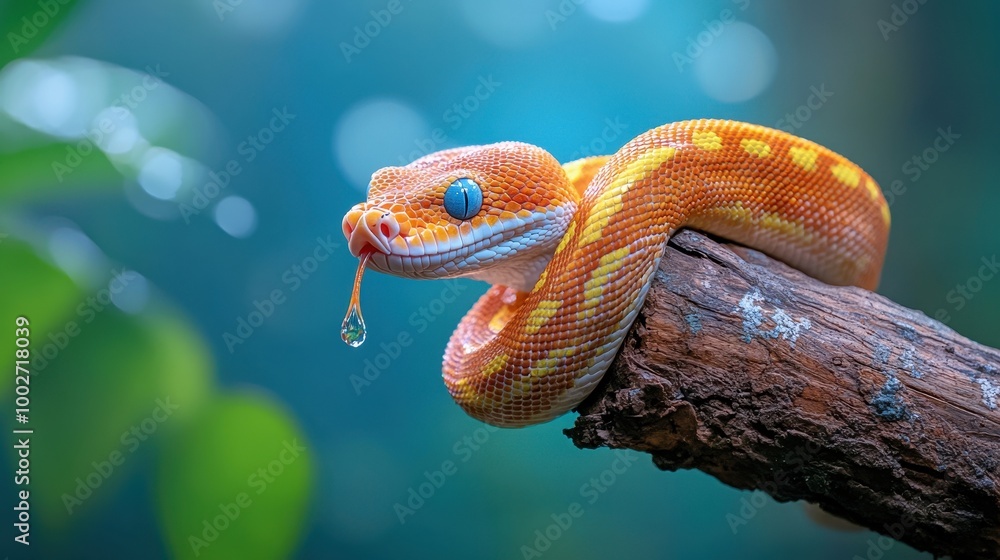 Obraz premium An Amazon tree boa coiled around a branch, its scales glistening