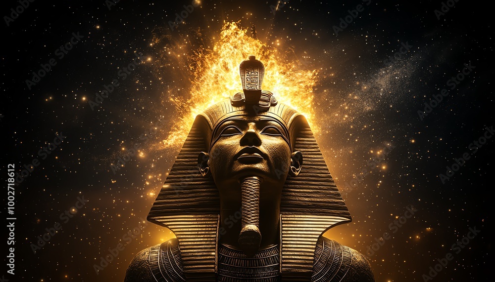 Fototapeta premium Ancient Egyptian pharaoh with glowing background, white isolated background