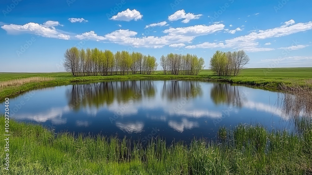 Fototapeta premium Serene Reflection in a Willow Tree Grove