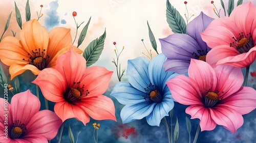 Wallpaper Mural Vibrant Watercolor Flower Background with Colorful Paint Texture Torontodigital.ca