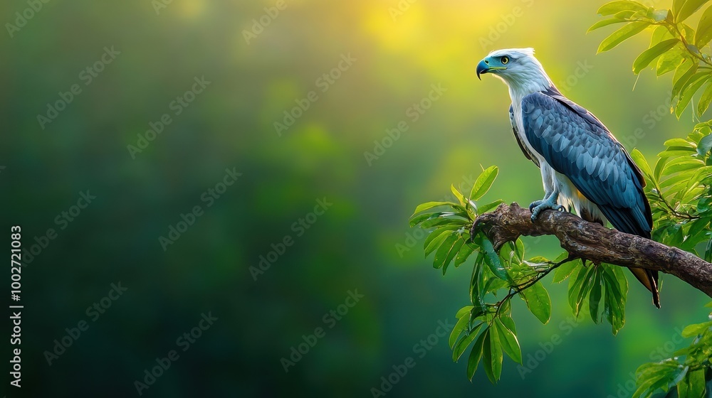 Obraz premium A harpy eagle perched on a high branch, scanning the Amazon jungle floor