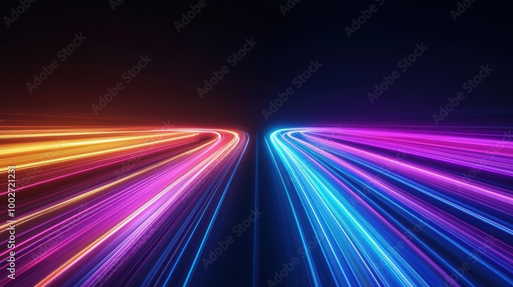 Dynamic neon light trails in a futuristic landscape Dynamic neon light trails in a futuristic landscape