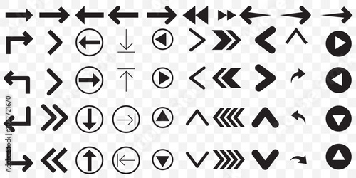 Arrow icon vector set. Arrows icons vector set. Contains symbol of various arrow head point shape, play, pause, next button symbol. EPS 10.