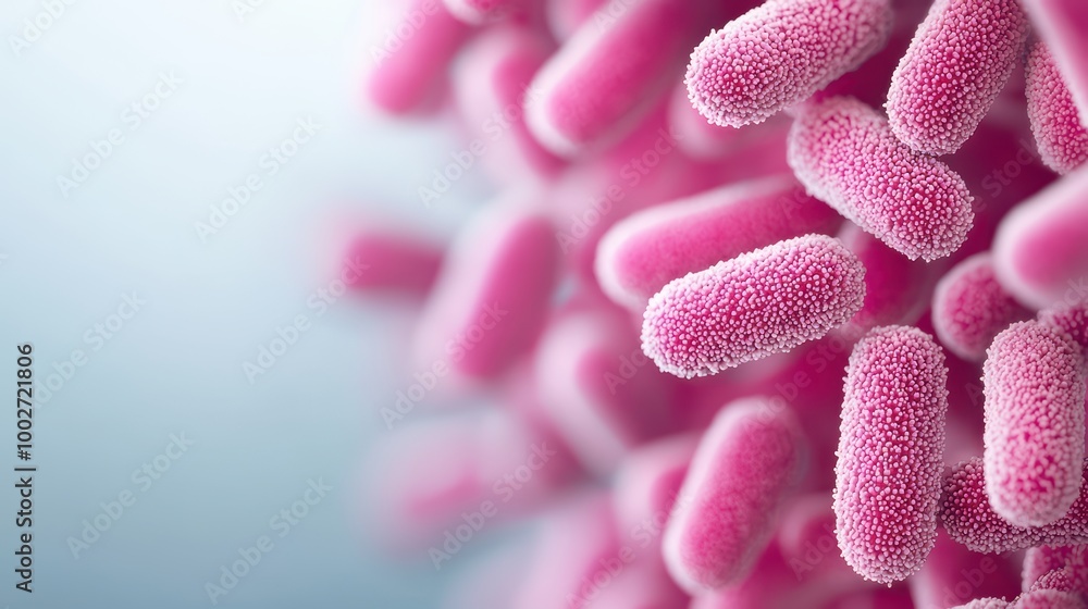 Close-up view of pink bacteria under a microscope Close-up view of pink bacteria under a microscope