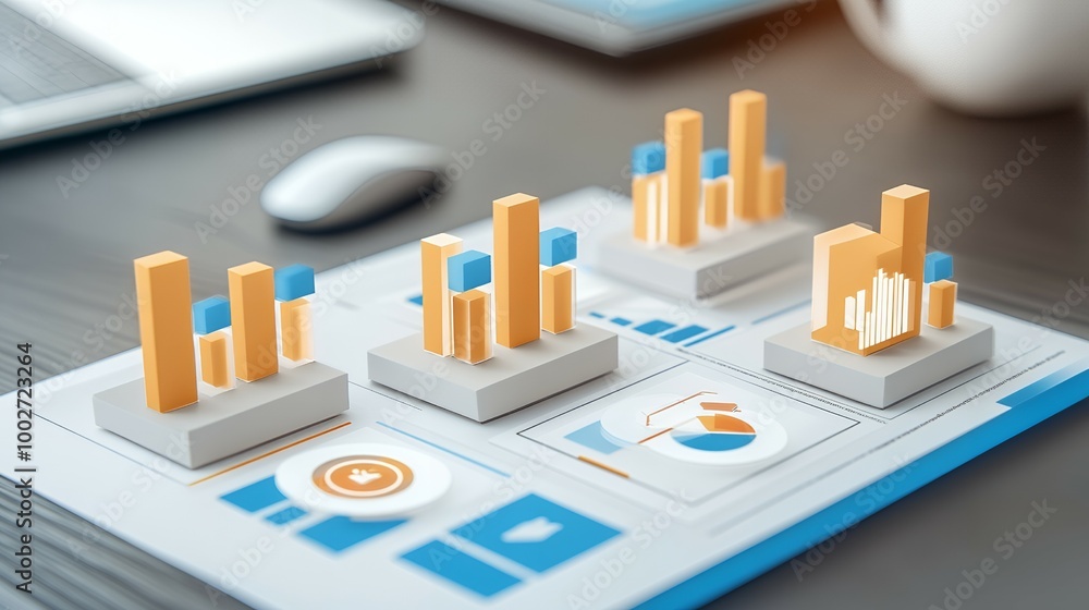 3D bar graphs on a financial report 3D bar graphs on a financial report