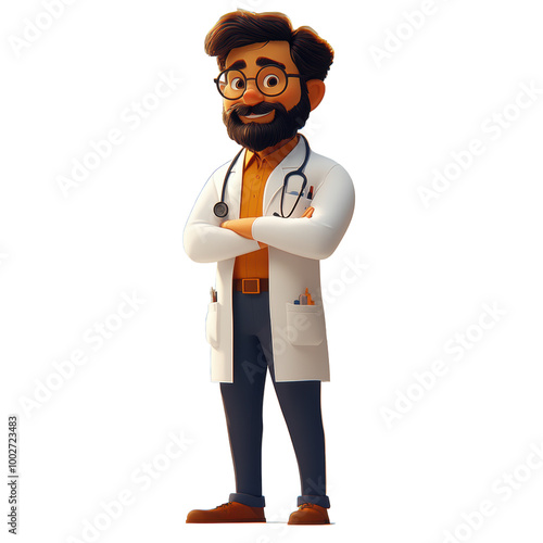 Cartoon Doctor Standing in Full Body on White Background