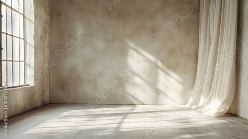 Neutral toned Fabric Backdrop with Soft Diffused Lighting Creating a Serene and Minimalist Studio Setting Ideal for Photographic Video or Design Purposes