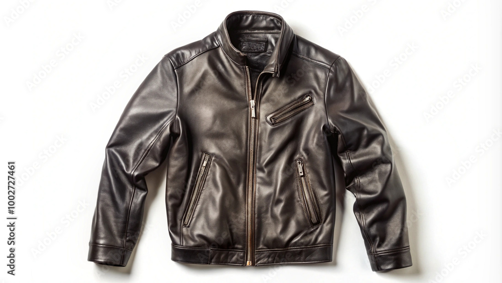 Classic Black Leather Jacket on White Background Classic Black Leather Jacket on White Background