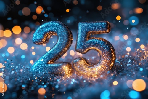 25th Anniversary celebration, blue color and gold. Célébration du 25ème anniversaire, tons bleus et or.