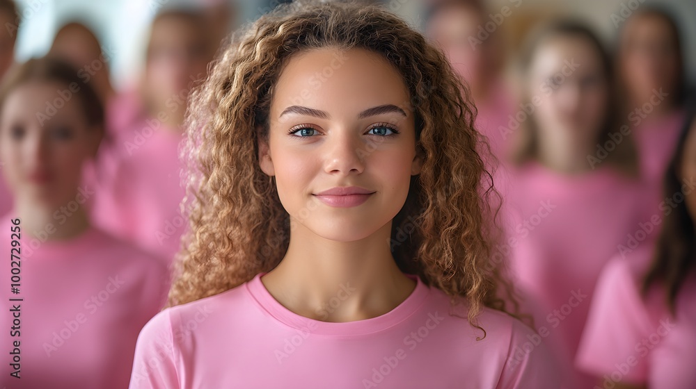 Pink, Symbol of love and care demonstrated by a group of people wearing pink shirts in solidarity, focus on social cause event, realistic, Overlay, community center backdrop Pink, Symbol of love and care demonstrated by a group of people wearing pink shirts in solidarity, focus on social cause event, realistic, Overlay, community center backdrop