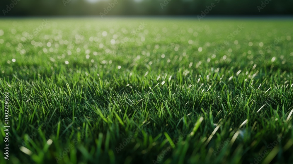 Close-up of football field grass with scattered autumn leaves, soft focus Close-up of football field grass with scattered autumn leaves, soft focus