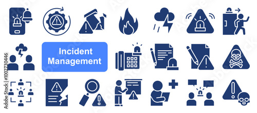 Incident management icon collection set. Containing response, emergency, notification, crisis, preparedness, recovery, mitigation icon. Simple line vector.