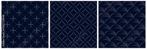 Classic Japanese pattern modern style motif line shape minimal background. Repeating small dots elements fabric design textile swatch all over print block. Vector graphic patterns set.