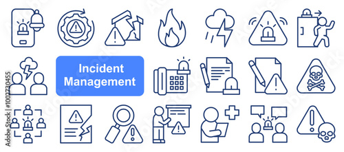 Incident management icon collection set. Containing response, emergency, notification, crisis, preparedness, recovery, mitigation icon. Simple line vector.