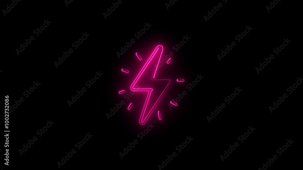 Neon lightning bolt icon animation. Glowing neon thunder flash sign symbol concept. Neon lightning bolt icon animation. Glowing neon thunder flash sign symbol concept.