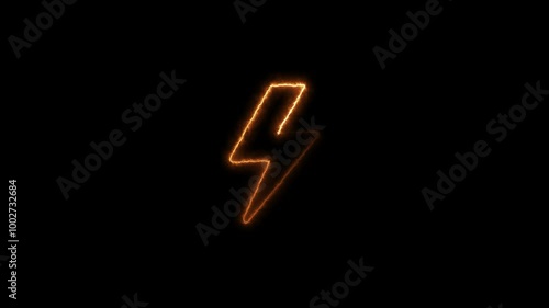 Neon lightning bolt icon animation. Glowing neon thunder flash sign symbol concept. photo