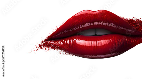 Captivating close-up portrait of a female's alluring red lips,showcasing the sensual glamour and mysterious feminine desire. This image exudes a captivating,seductive,and intoxicating mood.