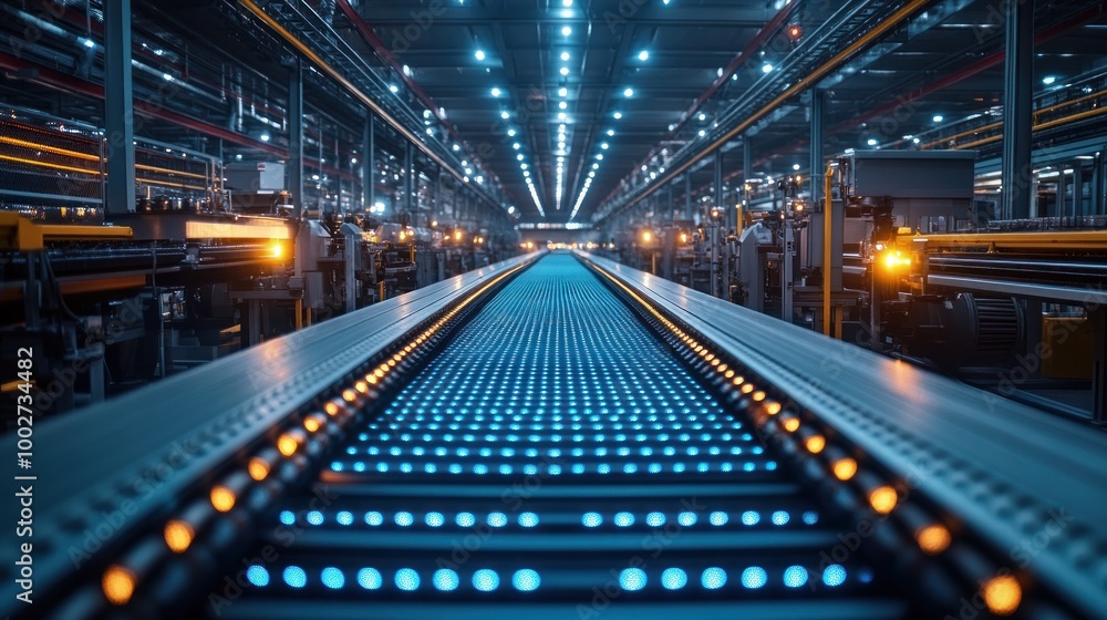 Obraz premium Industrial Conveyor Belt with Lights