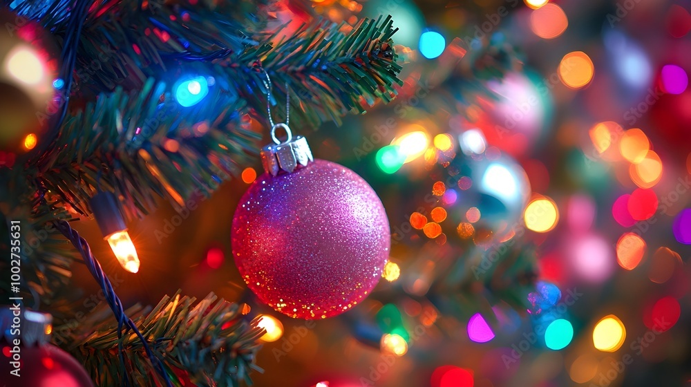Brightly Lit Christmas Tree Adorned with Sparkling Ornaments Tinsel and Twinkling Lights Creating a Joyful and Festive Holiday Atmosphere Brightly Lit Christmas Tree Adorned with Sparkling Ornaments Tinsel and Twinkling Lights Creating a Joyful and Festive Holiday Atmosphere
