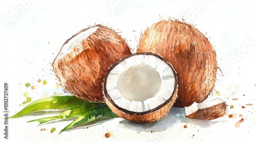 Coconut fruit painting over white background photo