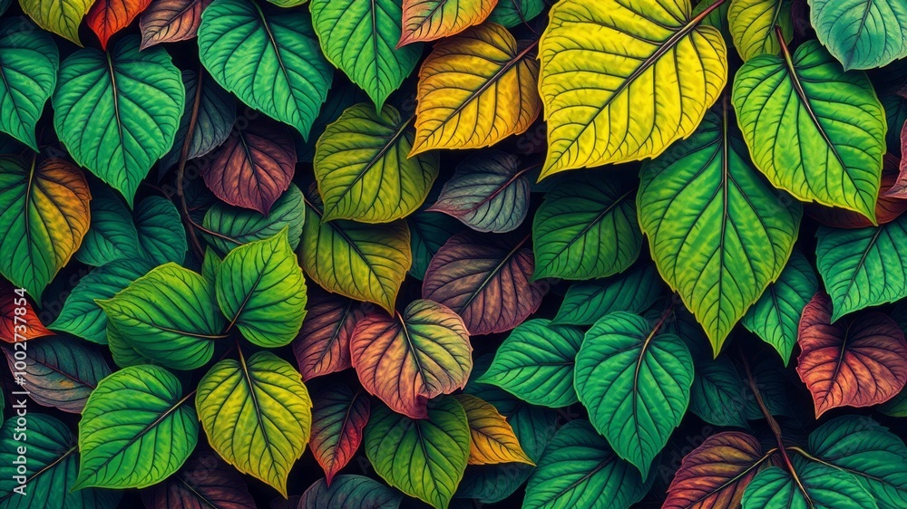 A vibrant green leaves pattern background featuring undulating foliage, intricate textures, and organic shapes, perfect A vibrant green leaves pattern background featuring undulating foliage, intricate textures, and organic shapes, perfect
