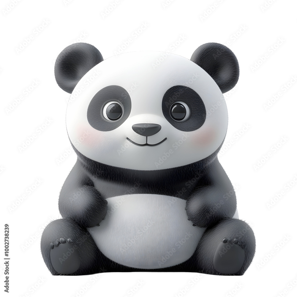Fototapeta premium Charming 3D cartoon icon of a gentle panda bear on a transparent background. This minimalist,simple design is perfect for use in children's products,educational materials.
