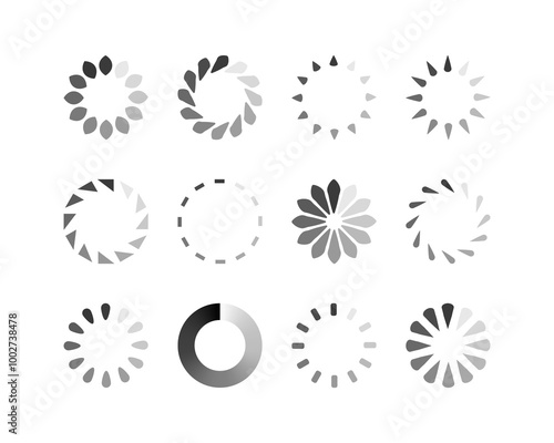 Collection Loading bar status icon. Vector illustration. Set of vector loaded icons. Download progress. Donload or Upload.