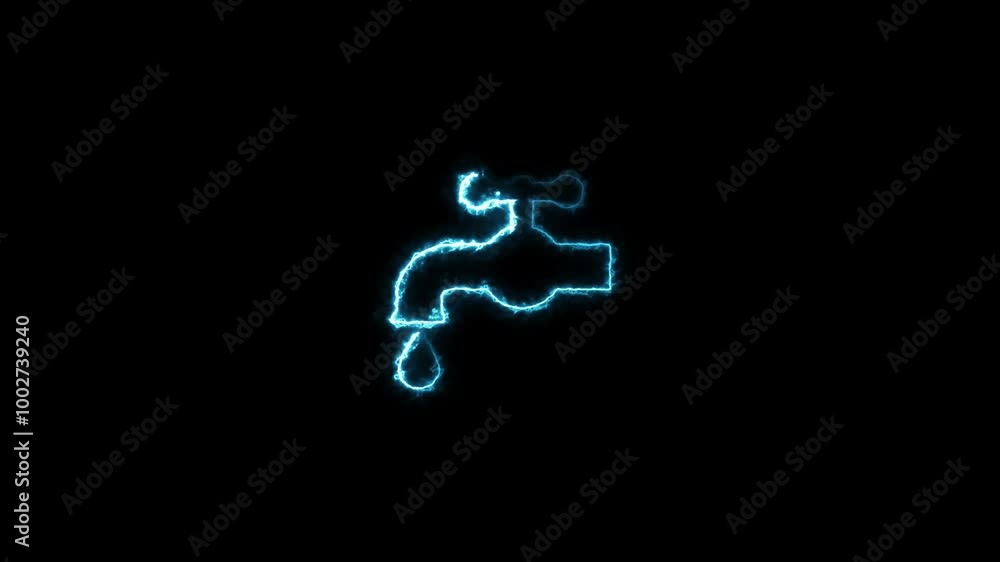 Abstract glowing neon water tap icon animation. Bathroom faucet symbol concept. Abstract glowing neon water tap icon animation. Bathroom faucet symbol concept.