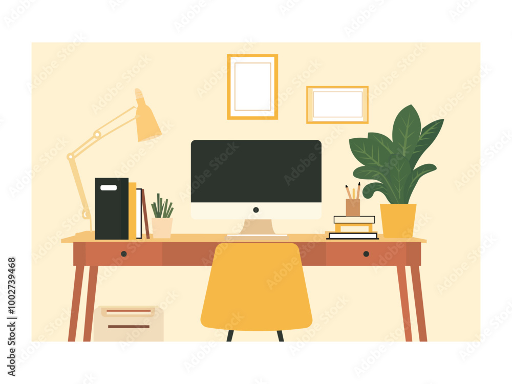 laptop flat vector illustration web page desk workspace minimalist concept