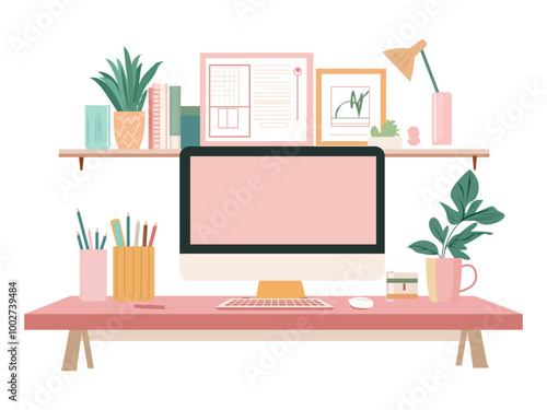 laptop flat vector illustration web page desk workspace minimalist concept