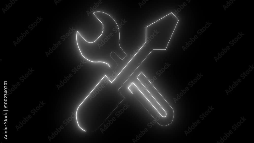 glowing neon white color setting animation icon circle animated on black background glowing neon white color setting animation icon circle animated on black background