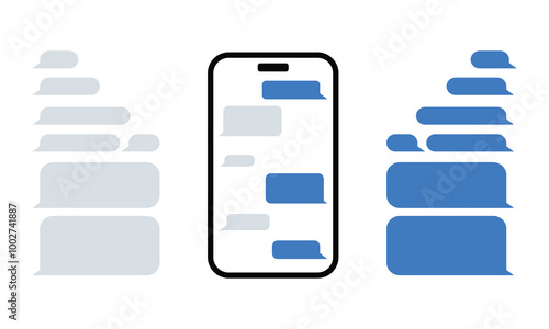 Smart phones blank chatting SMS template bubbles. app. Chatting in smartphone. Send or receive sums on app. phone and speech bubbles blue color in flat style. Social media design concept.