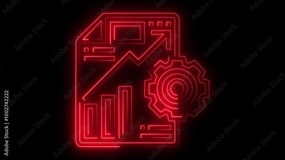Neon line Document settings with gears icon isolated teamwork tool management on black background. Neon line Document settings with gears icon isolated teamwork tool management on black background.