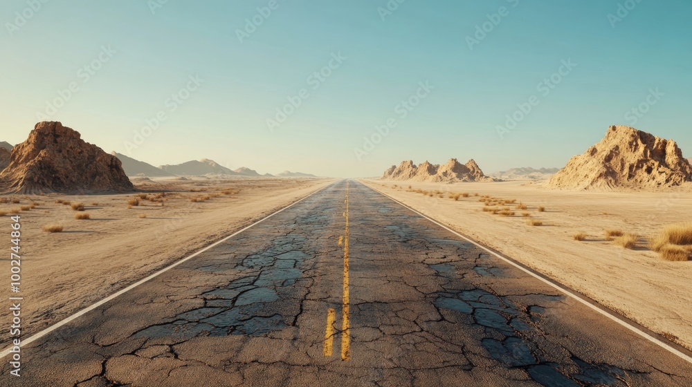 Fototapeta premium A long, straight highway cutting through a flat