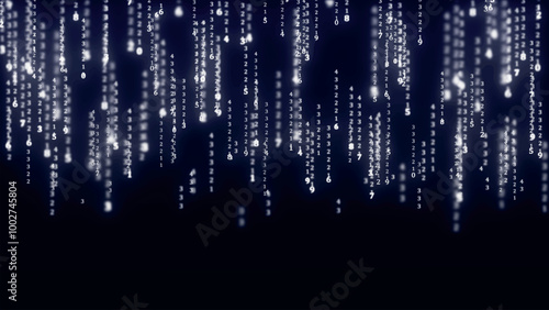 Binary code with numbers moving on the screen. Digital age. Binary algorithm, data code, decryption and encoding. Matrix background of numbers. 3D vector illustration