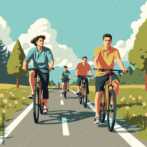 A man and woman riding bicycles on a road